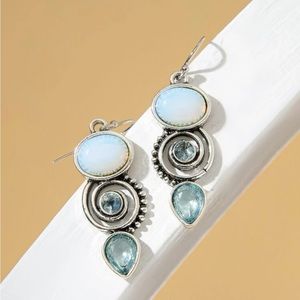 Baby blue water drop decor earrings